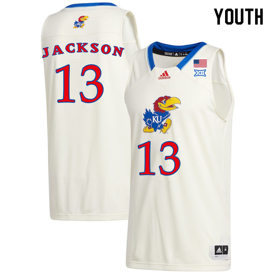 Youth #13 Elmarko Jackson Kansas Jayhawks College Basketball Jerseys Stitched Sale-Cream